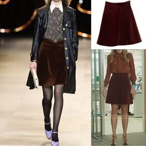 $1050 Celine Velvet Mini Skirt in Brown
